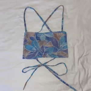 HANDMADE Blue Lace Up Crop Top
